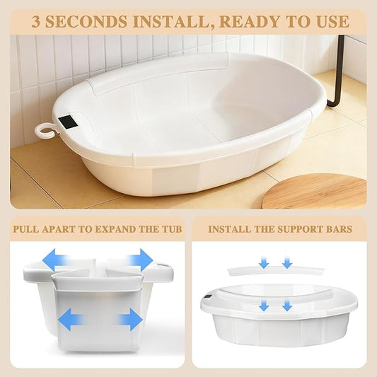 Baby Bathtub, Baby Bath Tub with Thermometer & Soft Cushion, Collapsible Infant Bathtub for Newborn to Toddler 0-36 Months, Quick Use & Portable for Travel(White)