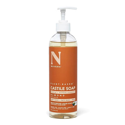 Dr. Natural Castile Liquid Soap - Multi-Use Body Wash, Shampoo and Face Wash - Hydrating Body Soap for Skin, Hair, Pets and Home - Almond - 16 oz