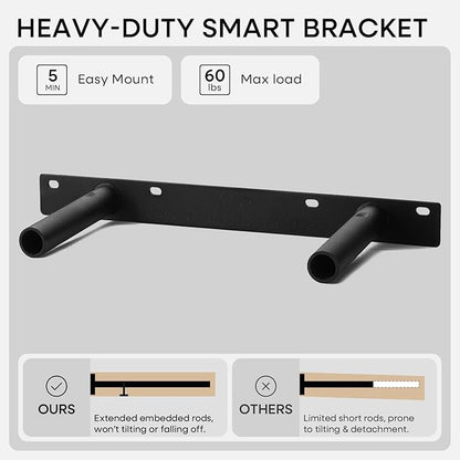 Homeforia Floating Shelf Black 12 inch, High End Solid Real Wood Small 12inch Floating Shelves for Wall Mounted, Black Wooden 12 in Floating Shelves, Heavy Duty Bracket, 12 X 6.5 X 1.75 inch, Set of 2