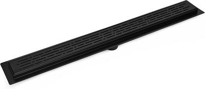 SereneDrains 304 Stainless Steel Linear Shower Drain 18 Inch Matte Black Shower Drain Kit for Tile Floor Long Hair Catcher Strainer Grate Cover Bathroom (Matte Black, 16 Inch)