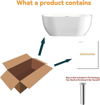 59" Acrylic Freestanding Bathtub, Free Standing Tub, Stand Alone Tub, Soaking Tub with Integrated Overflow and Drain, cUPC Certified, Gloss White