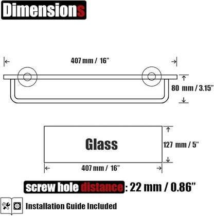JQK Bathroom Glass Shelf, Shelf with 15 Inch Towel Bar Tempered Glass Shower Storage 16 by 5 inches, 304 Stainless Steel Brushed Finish Wall Mount, TGS100-BN