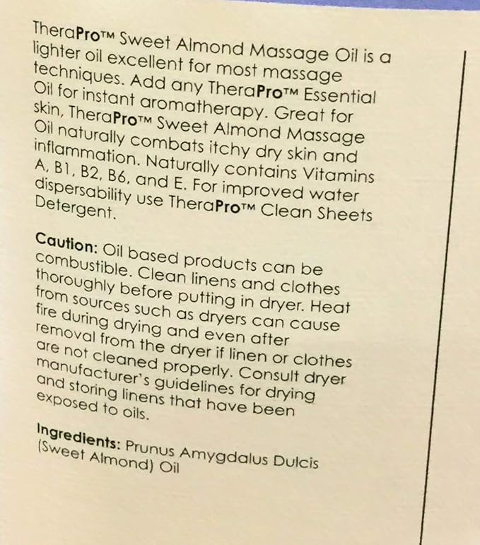 Sweet Almond Massage Oil by TheraPro - Sweet Almond Oil Infused with Vitamins A, B1, B2, B6 & E - Naturally Combats Dry, Itchy Skin & Inflammation - Excellent Light Massage Oil - 1 Gallon