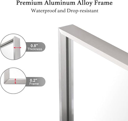 20x36 Inch Silver Bathroom Mirror - Copper-Free Mirror, Aluminum Alloy Frame Vanity Rectangle Wall Mounted Modern Mirror for Bedroom/Living Room/Porch Horizontal or Vertical
