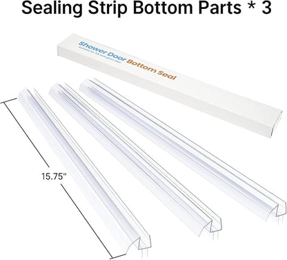 AmazerBath 3PCS Shower Door Bottom Seal for 1/4 Inch Glass - (15.75 Inches * 3), 3 Section Segmented Shower Installation Kit Frameless Glass Door Seal Strip