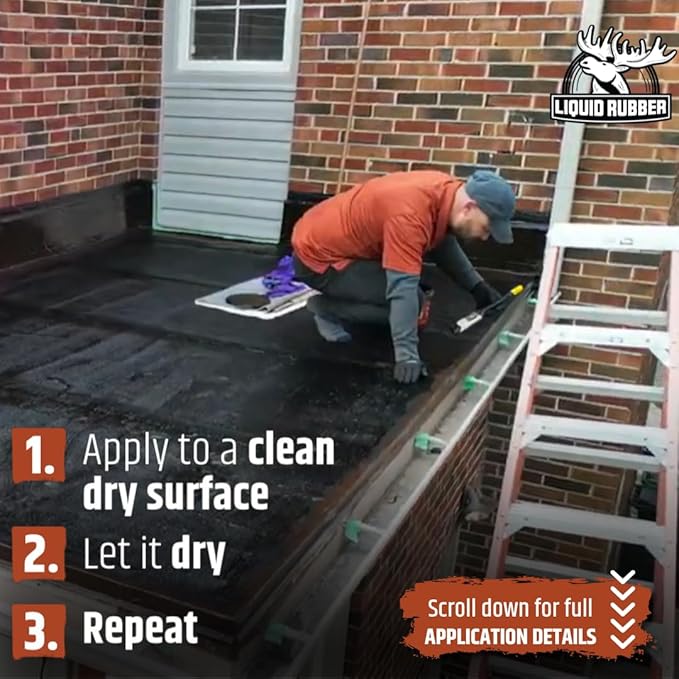Liquid Rubber Waterproof Sealant – DIY Leak Repair Coating for Flat, Metal & Low Slope Roofs, Foundations, Gutters & More – Flexible Protective Membrane - Black - 5 Gallon