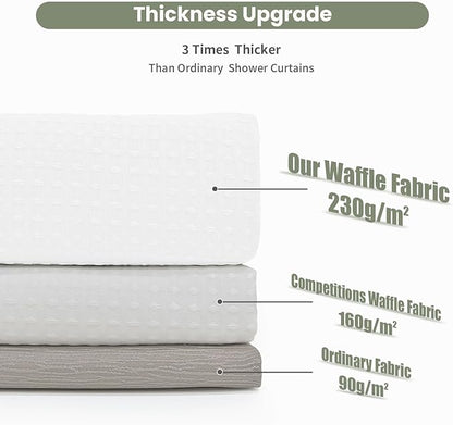 Inhousolu Fabric Shower Curtain Waffle Weave, 230 GSM Heavy Duty, Weighted Hem, 14 Metal Hooks, Water Repellent, Machine Washable, Hotel Spa Luxury Bath Curtain Set, 72 x 78 Inch, White
