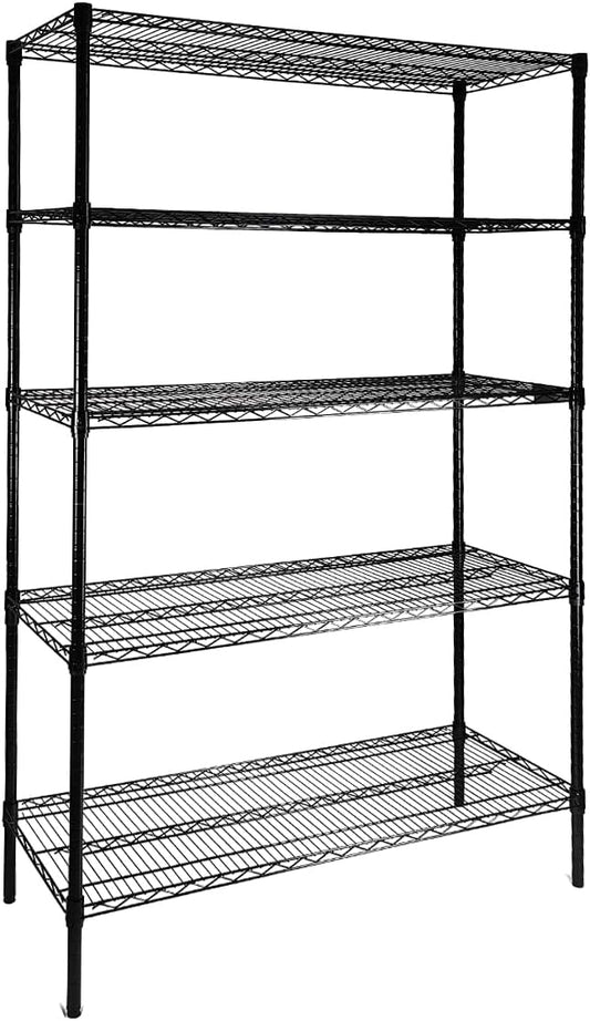 Heavy Duty 5-Tier Wire Shelving Adjustable Shelves Unit Metal Storage Rack Flat for Laundry Kitchen Pantry Garage Closet Organization (Black, 47.1" L x 17.6" W x 72.2" H)