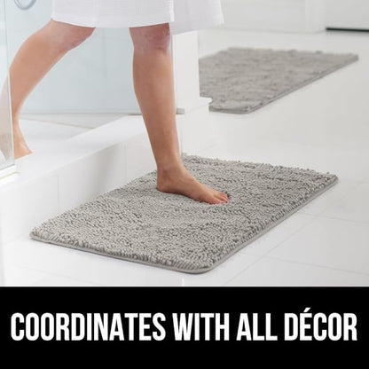GORILLA GRIP Bathroom Rug Sets, Soft Chenille 2 Piece Area Rugs Set, Toilet Base Mat and 30x20 Carpet, Absorbent Microfiber Washable Mats Dry Quickly, Home Décor and Bath Room Accessories, Light Gray
