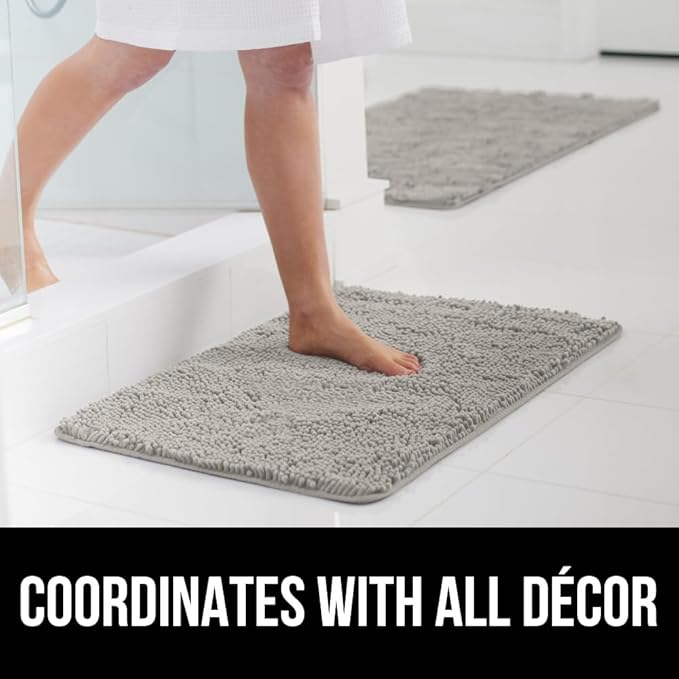 GORILLA GRIP Bath Rug Mat 36x24, Soft Absorbent Chenille, Quick Dry Microfiber Mats, Rubber Backing Washable Shower Floor Rugs, Bathmat Runner, US Designed Bathroom Home Decor Accessories Light Gray
