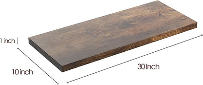 Wall Shelf Set of 3, Rustic Brown Floating Shelves 30 in W x 10 in D x 1 in H, Wooden Floating Wall Shelf with Invisible Brackets for Living Room/Bedroom/Bathroom/Kitchen Storage and Decor