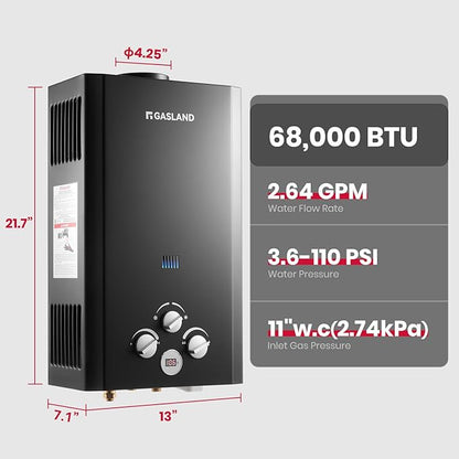 GASLAND 2.64 GPM Tankless Water Heater Propane with Pump Set, Outdoor On Demand Hot Water Heater for Camping Shower, Off Grid Outdoor Shower, 10L, BE264BQ120