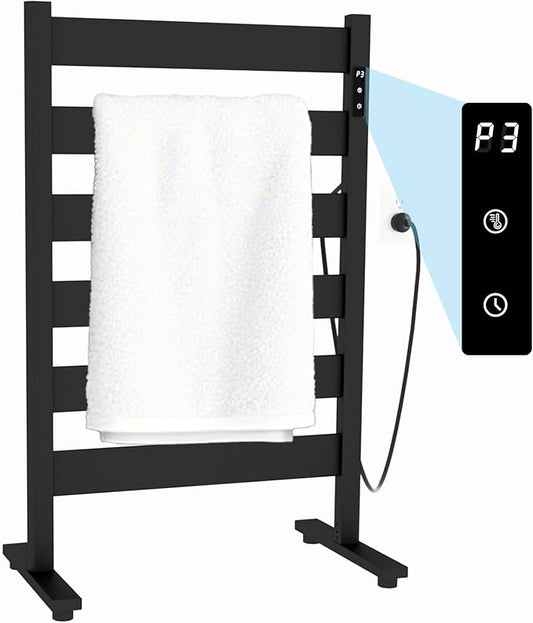 Heated Towel Racks for Bathroom,Freestanding Towel Warmer,6 Bars Towel Heater-PTC Fast Heating with Built-in Timer&Temperature Adjustment,Matte Black