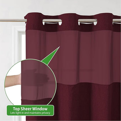 Long No Hooks Needed Linen Textured Shower Curtain with Snap-in Fabric Liner Set,Hotel Luxury Decor Shower Curtains for Bathroom,Waterproof & Washable,71Wx80H,Burgundy