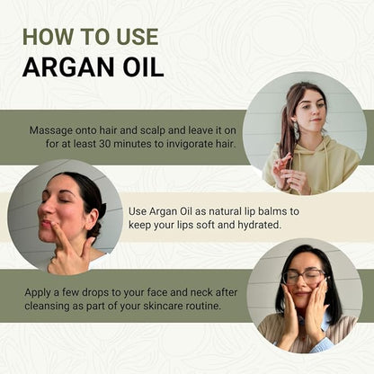 Argan Oil for Hair Growth Oil 8oz (Aceite de Argan) - 100% Pure Cold Pressed Moroccan Oil with Pump - Suitable for Colored & Damaged Hair - Argan Oil for Face, Body Oils, Nail & Scalp