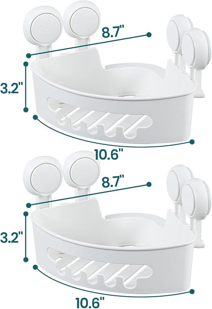 TAILI Suction Corner Shower Caddy, Bathroom Shelf Storage Basket Wall Mounted Organizer for Shampoo, Conditioner, Plastic Rack for Kitchen&Bathroom, Drill-Free Removable (2 Pack)