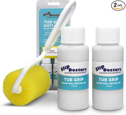 Anti-Slip Bath & Shower Floor Solutions (2 Bottles) – Tub Grip – Barefoot Friendly Non-Slip Coating Fixes Slippery Fiberglass & Acrylic Showers & Tubs