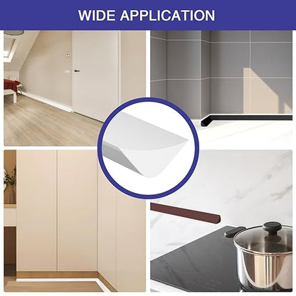 Flexible Molding Trim, Flexible Bendable Adhesive Caulking Strip, Molded Trim, Peel and Stick Home Decorative Edge for Bathroom, Kitchen, Floor, Wall (White, 0.83in x 0.24in x 3.3ft)