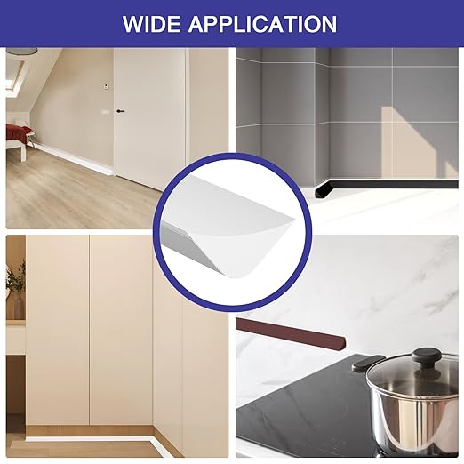 Flexible Molding Trim, Flexible Bendable Adhesive Caulking Strip, Molded Trim, Peel and Stick Home Decorative Edge for Bathroom, Kitchen, Floor, Wall (White, 0.83in x 0.24in x 10ft)