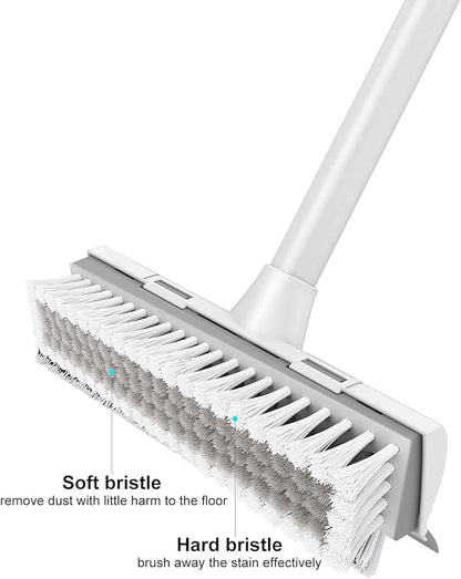 BOOMJOY 2 Pack Floor Scrub Brush with Long Handle, 2 in 1 Scrape and Brush, for Cleaning Deck, Tile, Grout, Kitchen, Patio, Garages