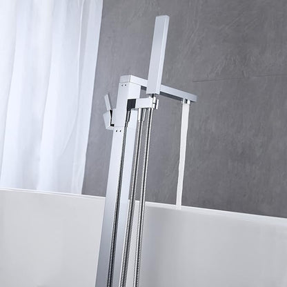 Freestanding Bathtub Faucet Tub Filler Chrome Floor Mount Bathroom Faucets Brass Single Handle with Hand Shower