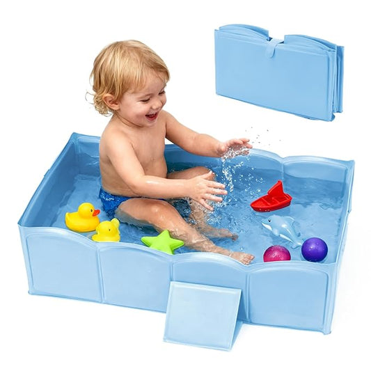 Collapsible Baby Bathtub for Shower,Reinforced Structure Infant Foldable Bath Tub with Non-Slip Base,Portable Space-Saving Kids Bath Tub for 6M to 4Years,Suitable for Outdoor, Travel Use(Blue)