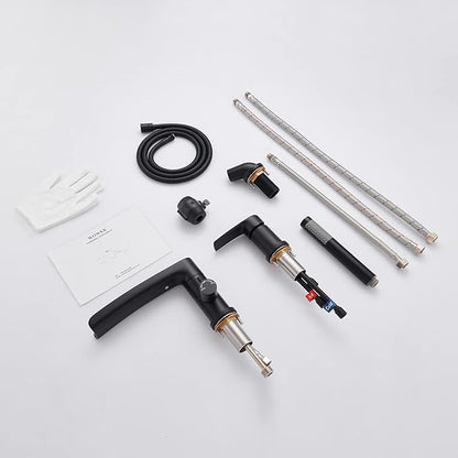 Waterfall Roman Tub Faucet Black Deck Mount Bathtub Faucets Brass Tub Filler Bathroom Faucets with Hand Shower