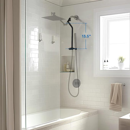 G-Promise All Metal Shower Diverter with Low Holder, Extended 13.5 Inch, 3-Way Diverter Valve with Pause Mode for Handheld and Fixed Shower Heads ∣ 4-Setting Replacement Part (Matte Black)