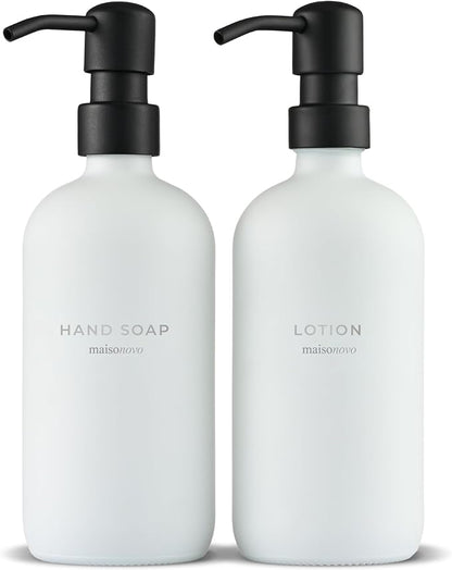 MaisoNovo Soap Dispenser 2-Piece Set | 16.9oz Clear Bottles with Black Stainless Steel Pumps