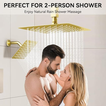Shower Systems with Rain Shower and Handheld,STARBATH Dual Head 12+6" Rainfall Shower Can Run All Together, Ceiling Mount Shower Faucet Set with Pressure Balance Valve and Trim Kit, Brushed Gold