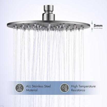 Rainfall Shower Head, MEDIOMI Rain Shower Head Set - Ultra-Thin Design High Flow Stainless Steel Large Round Rain Shower Heads with Shower Arm and Flange (8-Inch, Brushed Nickel)