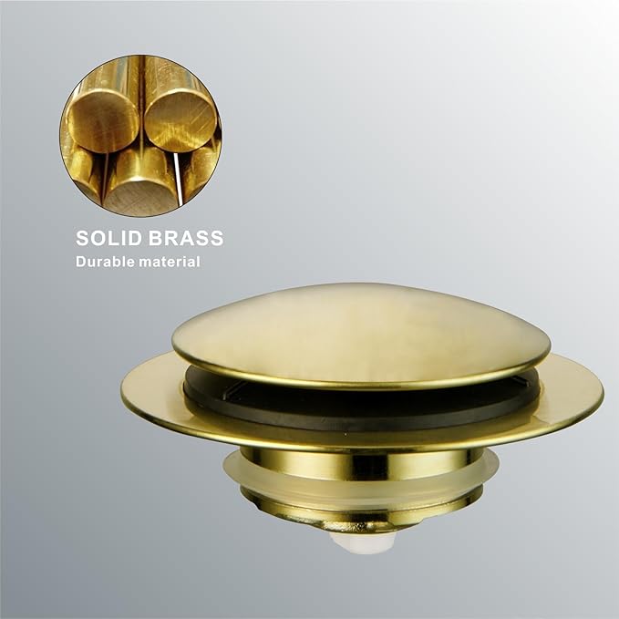 Gold Brushed Tub Drain Stopper,Universal Pop Up Bath Drain Plug Bathtub Drain Stopper,Hidrop Conversion Kit Assembly,Replaces Lift and Turn,Tip-Toe Plug Stopper for Tub,EZ Install(Gold Brushed)
