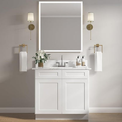 ROOMTEC Bathroom Cabinet, 36'' Free Standing Single Bathroom Vanity with 2 False Drawers and 2 Doors,Morden Bathroom Sink Vanity Storage Cabinet, Shaker White
