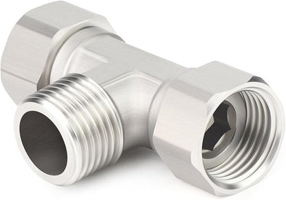 TAISHER 2PCS 304 Stainless Steel 3 Way Left&Right 2 Ends Flexible Movable Tee Connector, 1/2" Male for Sprayer, Angled Valve, Shower Arm
