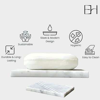 Real Marble Soap Dish - Soap Dish for Shower, Shower Bar Soap Holder, Marble Dish for Bathroom Kitchen, Decorative Stone Soap Dish (Calacatta White, Twill Rectangular)
