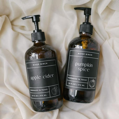 River Birch Apple Cider Scented Natural Hand Soap - Handmade Soap - Moisturizing Hand Wash with Amber Glass Dispenser - Luxury Scented Hydrating Hand Soap - Vegan and Non-Toxic - 16 Fl Oz