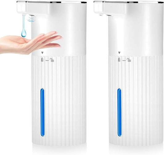 2 Pack Touchless Automatic Liquid Soap Dispenser, 13.5oz Smart Sensor Hand Wash Dispenser, USB Rechargeable & Adjustable for Bathroom Kitchen Sink, White Stripes