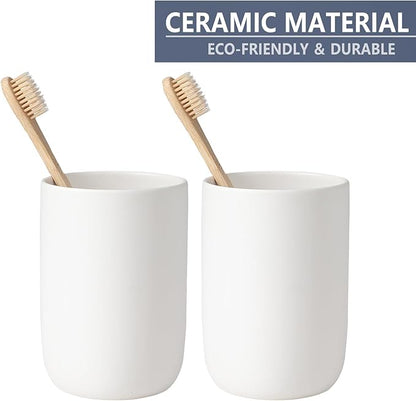 Toothbrush Holders for Bathrooms - 1 Cups Ceramic Toothbrush Toothpaste Holders, White Bathroom Tumbler Cups Reusable Toothbrush Mouthwash Cup, Bathroom Counter Organizer.