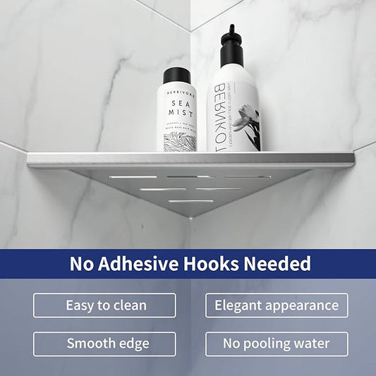 8'' Corner Shower Shelf 2PCS, 304 Stainless Steel Recessed Bathroom Shelves for Tiled Wall, Grout in Shelf, No Drilling Needed (8'', Silver)