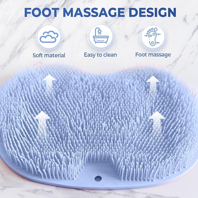 Shower Foot Scrubber Mat with Non-Slip Suction Cups, Exfoliating Foot and Back Washer Pad for Bathtub and Shower Floor (Sky Blue)