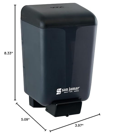San Jamar Classic Soap Dispenser for Public Restrooms, Manual, Wall Mounted, Refillable, Plastic, 46 Ounce Capacity, Black Pearl (Pack of 6)