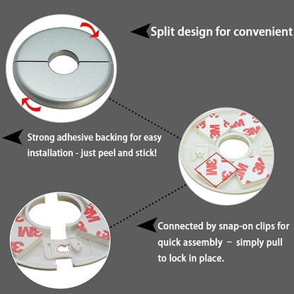 2 Pieces ABS Wall Split Flange Round Self-Adhesive Escutcheon Plate Cover Plumbing Pipe Cover for Water Pipe Faucet Decoration 0.87"/22mm, Silver