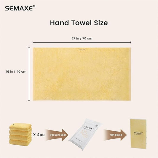 SEMAXE Yellow Hand Towels for Bathroom, 100% Cotton Towels with Hanging Loops, Hotel Spa Quality Absorbent Towels, 27" L x 16" W, 4 Piece Hand Towels, Gift Box Packaging