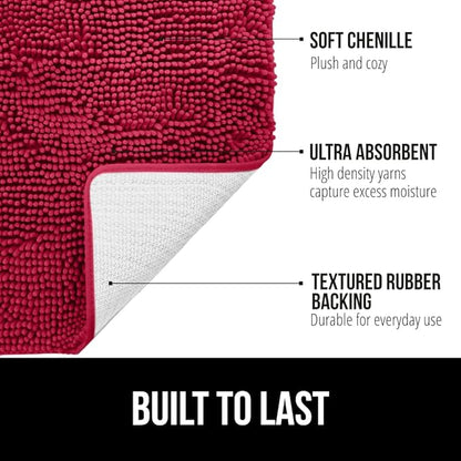 GORILLA GRIP Bath Rug Mat, Thick Soft Absorbent Chenille, Quick Dry Microfiber Mats, Rubber Backing Washable Shower Floor Rugs, Bathmat Runner, US Designed Bathroom Home Decor Accessories 24x17, Red