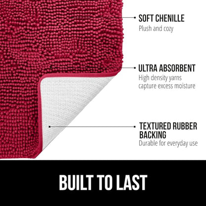 GORILLA GRIP Bathroom Rug Sets, Soft Chenille 2 Piece Area Rugs Set, Toilet Base Mat and 30x20 Carpet, Absorbent Microfiber Washable Mats Dry Quickly, Home Décor and Bath Room Accessories, Red