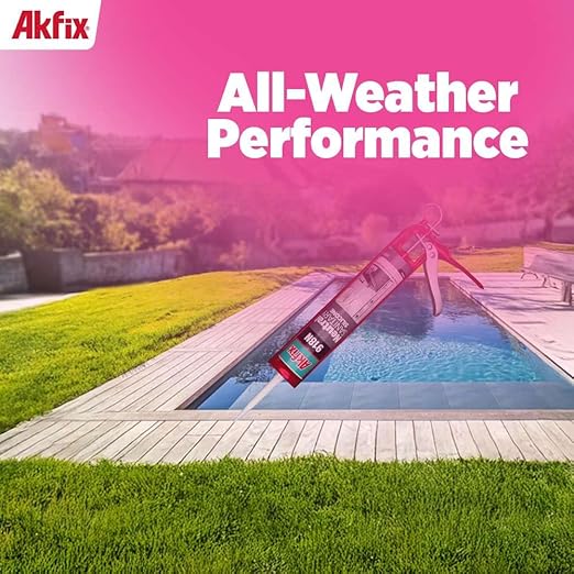 Akfix 918N White 100% Silicone Caulk for Kitchen and Bathroom (2x10.5 fl.oz.) - Solvent-Free, Low Odor, UV & Water Resistant, Fast Curing, Paintable, High Elasticity Silicone Sealant | White, 2 Pack