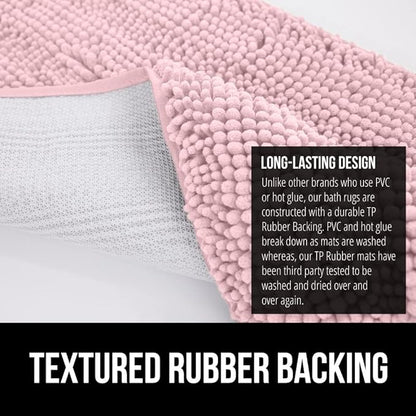 GORILLA GRIP Bath Rug Mat 30x20, Soft Absorbent Chenille, Quick Dry Microfiber Mats, Rubber Backing Washable Shower Floor Rugs, Bathmat Runner, US Designed Bathroom Home Decor Accessories Light Pink