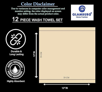 GLAMBURG Ultra Soft 12-Piece Washcloths Set 13x13-100% Ringspun Cotton - Durable & Highly Absorbent Face Towels - Ideal for use in Bathroom, Kitchen, Gym, Spa & General Cleaning - Teal