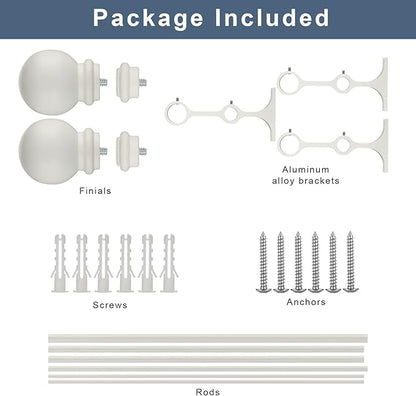 Double Curtain Rod 48 to 84 inch, Adjustable 1 inch Double Drapery Rod Rods for Windows and Doors with Ball Round Finials and Premium Aluminum Brackets Set(48-84",Matte White)