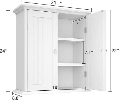 ChooChoo Bathroom Wall Cabinet, Over The Toilet Space Saver Storage Cabinet, Medicine Cabinet with 2 Door and Adjustable Shelves, Cupboard